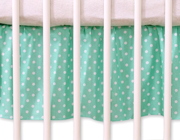 Dust Ruffle-Masking flounce 140x70cm- Hanging Hearts white dots on mint