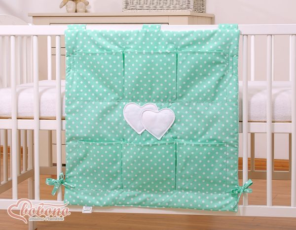 Cot tidy- Hanging Hearts white dots on mint - Image 2