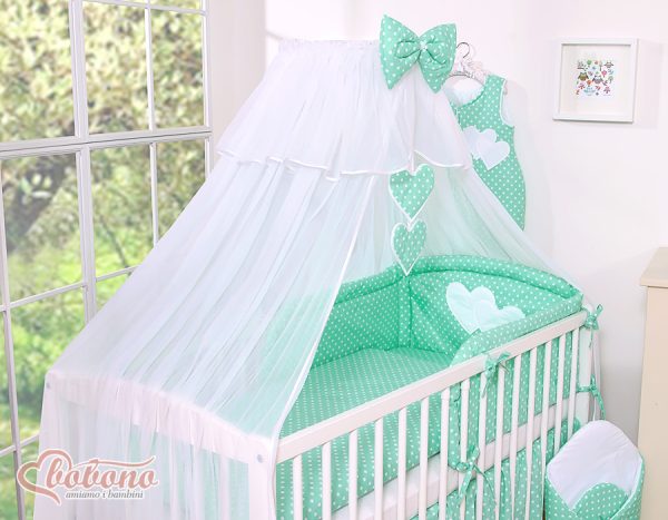 Mosquito-net made of chiffon- Hanging Hearts white dots on mint - Image 4