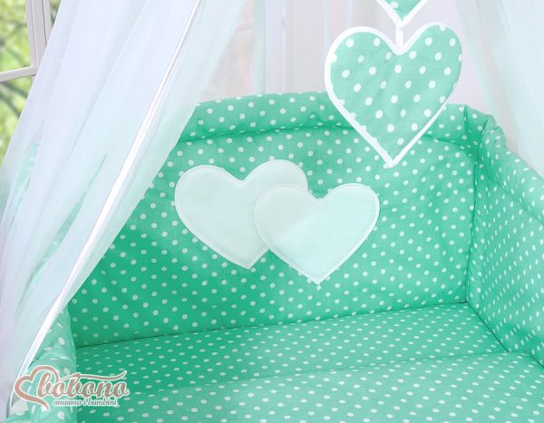 Canopy made of Chiffon- Hanging Hearts white dots on mint - Image 2