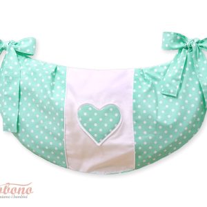 Toys bag- Hanging Hearts white dots on mint