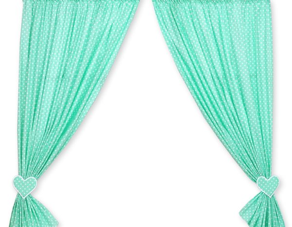 Curtains for baby room- Hanging Hearts white dots on mint