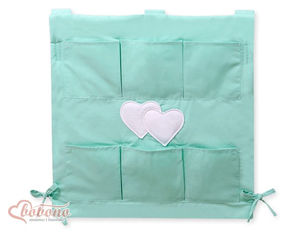 Cot tidy- Hanging Hearts mint