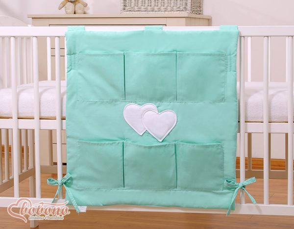 Cot tidy- Hanging Hearts mint - Image 2