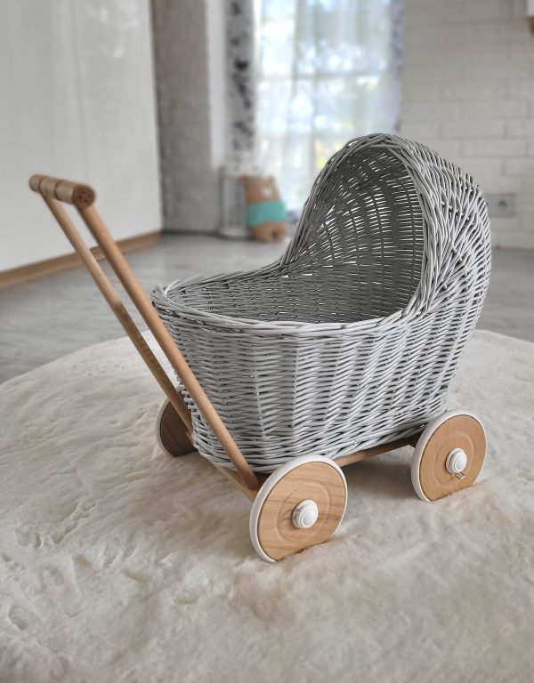 Wicker doll pushchair - grey - Image 8