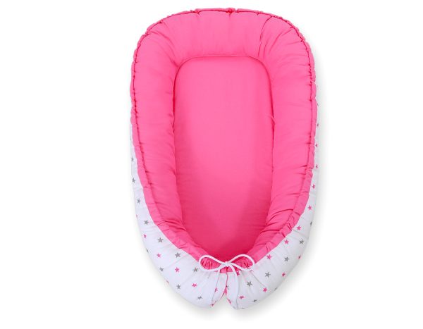 Baby nest double-sided Premium Cocoon for infants BOBONO- stars grey-pink/ pink - Image 5