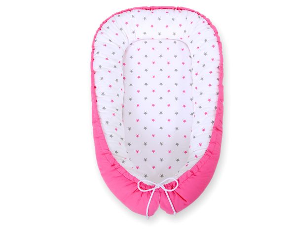 Baby nest double-sided Premium Cocoon for infants BOBONO- stars grey-pink/ pink - Image 6