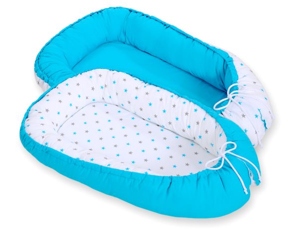 Baby nest double-sided Premium Cocoon for infants BOBONO- turquoise/ turquoise - Image 2