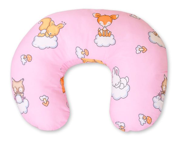 Breastfeeding Pillow Nursing Croissant Pillow, removable, Hands-Free Feeding- Forest animals pink - Image 5
