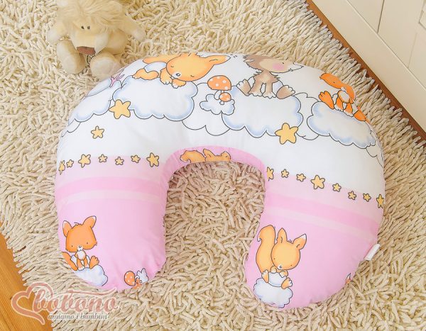 Breastfeeding Pillow Nursing Croissant Pillow, removable, Hands-Free Feeding- Forest animals pink - Image 6