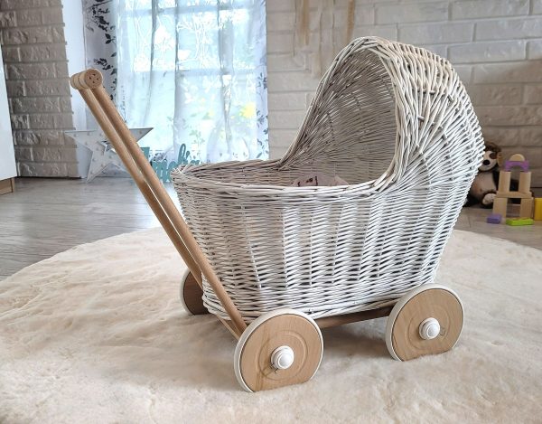 Wicker doll pushchair - white - Image 3