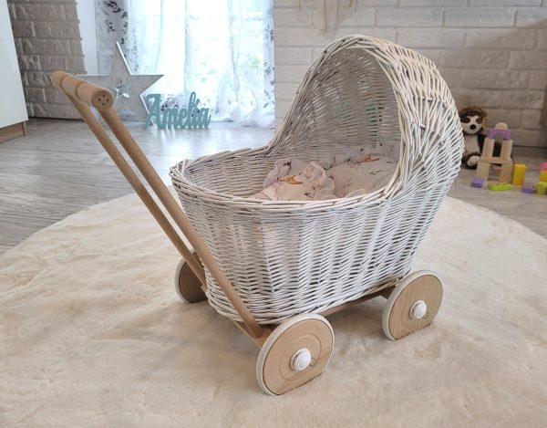 Wicker doll pushchair - white - Image 4