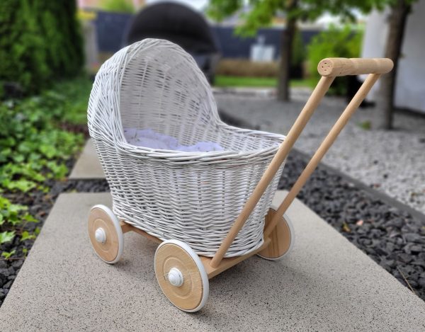 Wicker doll pushchair - white - Image 5