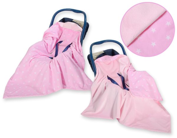 Big double-sided car seat blanket for babies - Pink stars