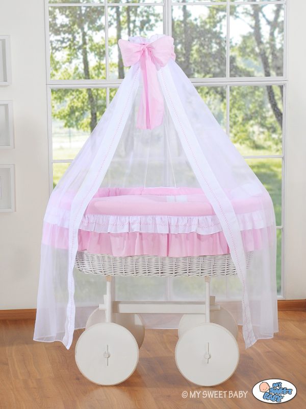 Moses Basket/Wicker drape crib Deluxe- Bellamy pink