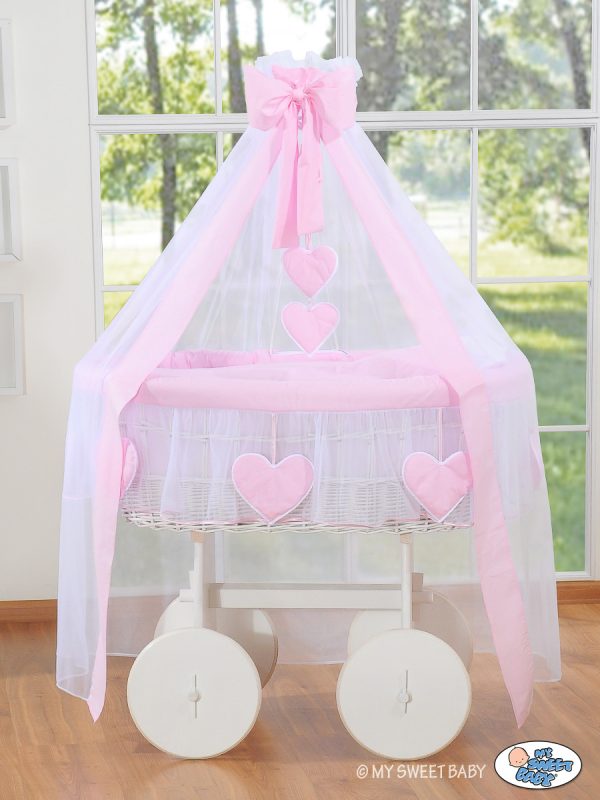 Moses Basket Wicker drape crib Deluxe- Amelie pink