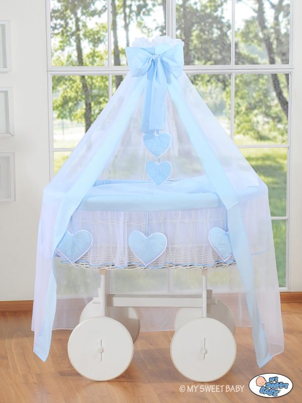 Moses Basket/Wicker drape crib Deluxe- Amelie blue