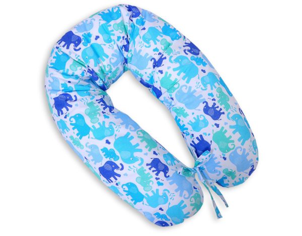 Pregnancy pillow- Longer, removable pillowcase - Elephants blue
