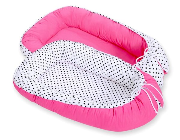 Baby nest double-sided Premium Cocoon for infants BOBONO- balck dots/ dark pink - Image 2