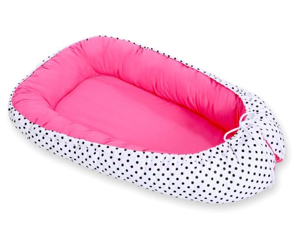 Baby nest double-sided Premium Cocoon for infants BOBONO- balck dots/ dark pink - Image 3