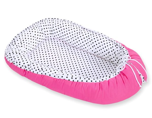 Baby nest double-sided Premium Cocoon for infants BOBONO- balck dots/ dark pink - Image 4