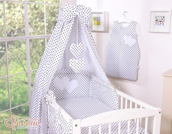 Canopy made of fabric- Hanging Hearts black dots on white