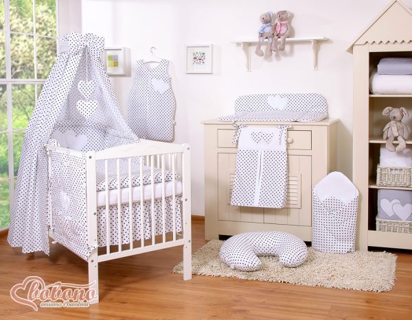 Canopy made of fabric- Hanging Hearts black dots on white - Image 2