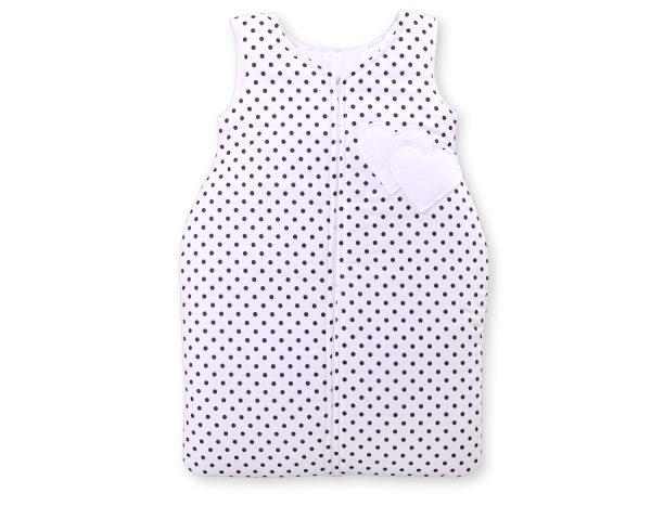 Sleeping bag- Hanging hearts black dots on white