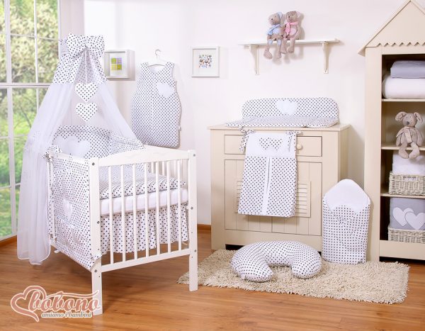 Canopy made of Chiffon- Hanging Hearts black dots on white - Image 4