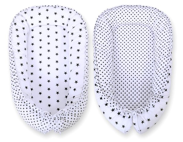 Baby nest double-sided Premium Cocoon for infants BOBONO- black stars/ dots - Image 2