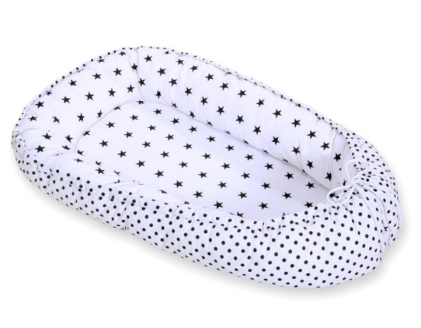 Baby nest double-sided Premium Cocoon for infants BOBONO- black stars/ dots - Image 4