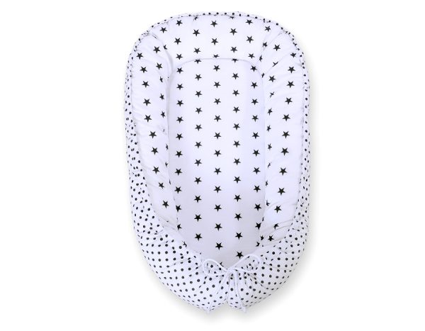Baby nest double-sided Premium Cocoon for infants BOBONO- black stars/ dots - Image 5