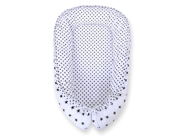 Baby nest double-sided Premium Cocoon for infants BOBONO- black stars/ dots - Image 6