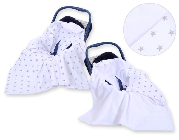 Big double-sided car seat blanket for babies - Grey stars on white