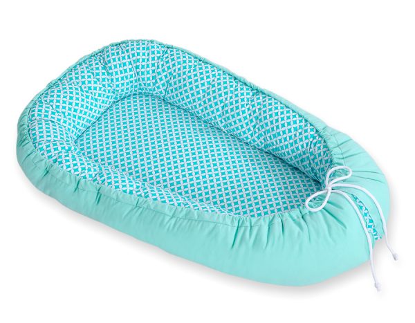 Baby nest double-sided Premium Cocoon for infants BOBONO- Mint rosette - Image 2