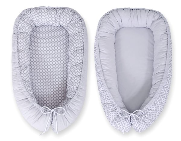 Baby nest double-sided Premium Cocoon for infants BOBONO- Grey rosette /grey - Image 2