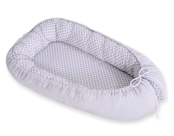 Baby nest double-sided Premium Cocoon for infants BOBONO- Grey rosette /grey - Image 3