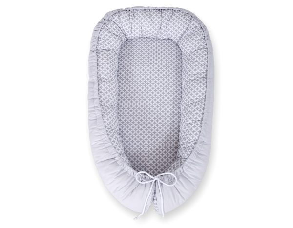 Baby nest double-sided Premium Cocoon for infants BOBONO- Grey rosette /grey - Image 4