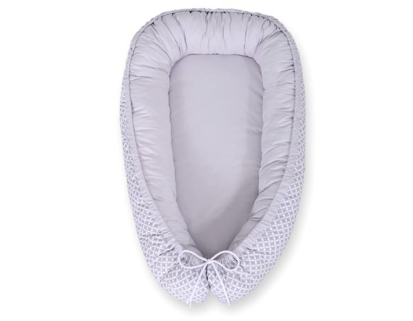 Baby nest double-sided Premium Cocoon for infants BOBONO- Grey rosette /grey - Image 5