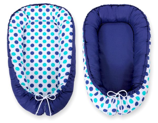Baby nest double-sided Premium Cocoon for infants BOBONO- mint-turquoise dots - Image 3