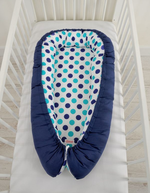 Baby nest double-sided Premium Cocoon for infants BOBONO- mint-turquoise dots - Image 4