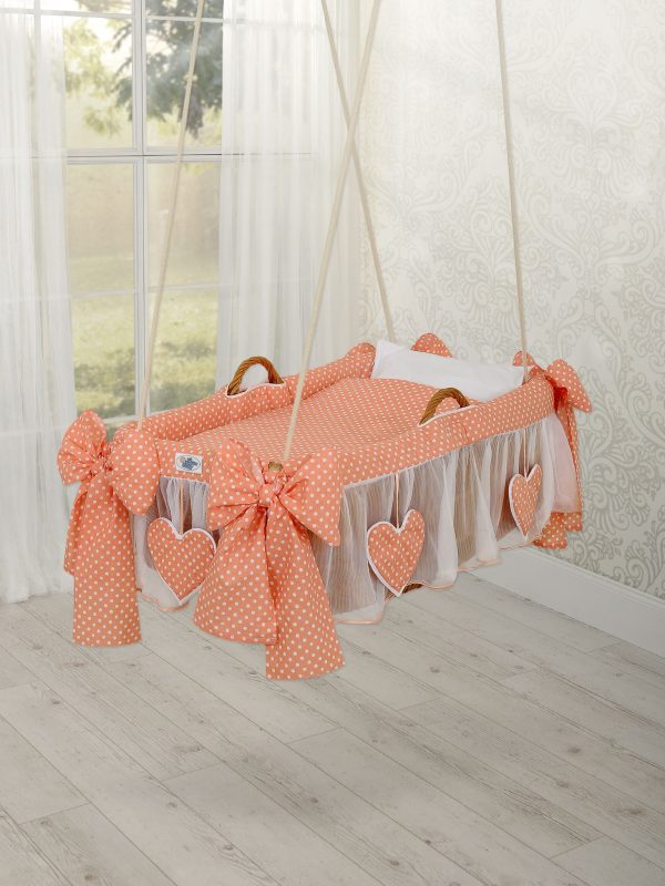 Moses Basket Hanging crib - Peach dots - Image 2