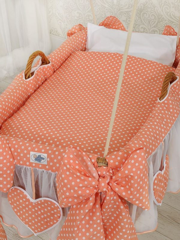 Moses Basket Hanging crib - Peach dots - Image 3
