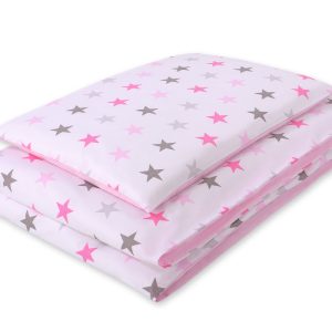 Baby cotton bedding set 2-pcs 135x100 cm-  stars pink -gray/ pink