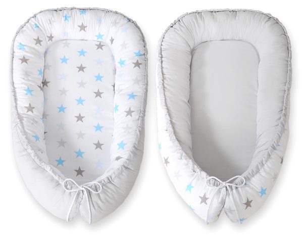 Baby nest double-sided Premium Cocoon for infants BOBONO- stars blue-grey/grey - Image 2