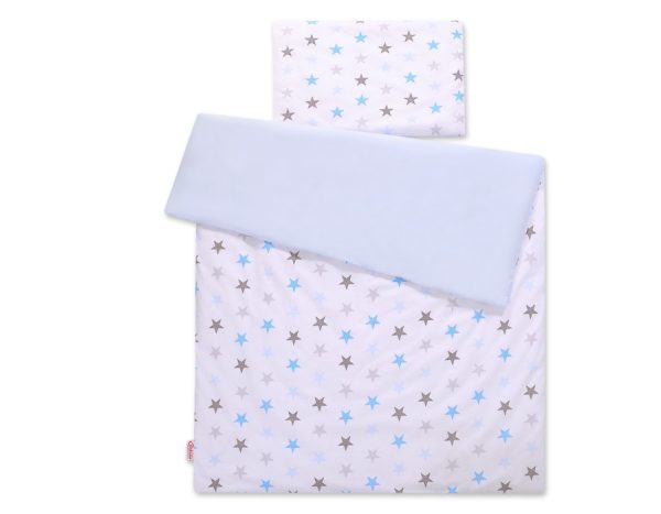 Baby cotton bedding set 2-pcs - stars gray 135x100- blue - Image 2