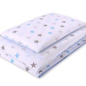 Baby cotton bedding set 2-pcs - stars gray 135x100- blue