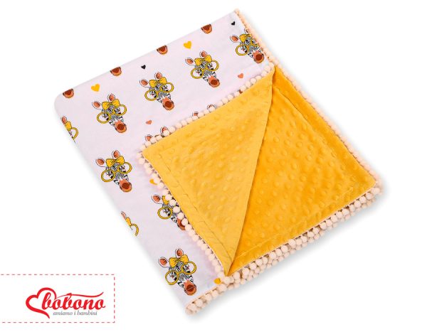 Double-sided blanket minky with pompons - yellow Zebras - Image 2