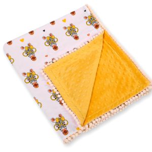Double-sided blanket minky with pompons - yellow Zebras
