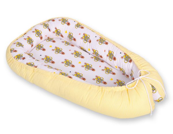 Baby nest double-sided Premium Cocoon for infants BOBONO- yellow zebras - Image 3